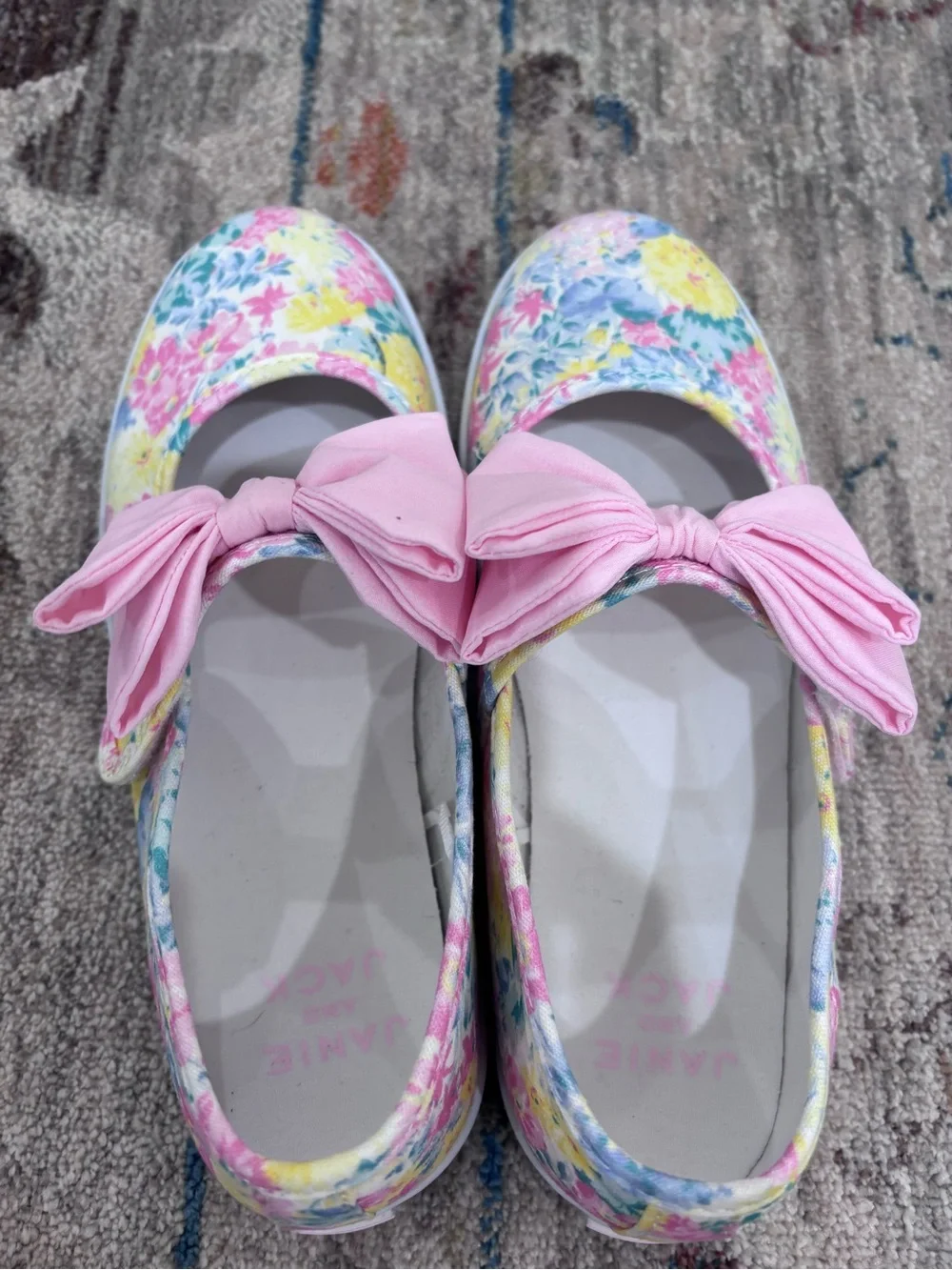 Janie & Jack Girls Floral Pink Bow Mary Jane Shoes Sz 3